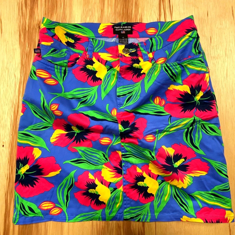 Polo Jeans Co. Ralph Lauren‎ Floral Hibiscus Mini Skirt Women's 4 Vintage Y2K